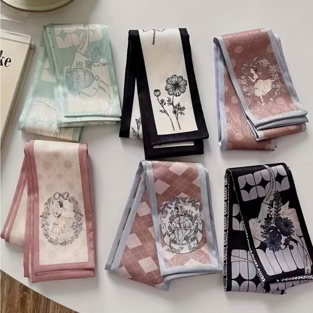 Set of 6 Floral Vintage Inspired Twilly Scarves | Purse Bag Twillies